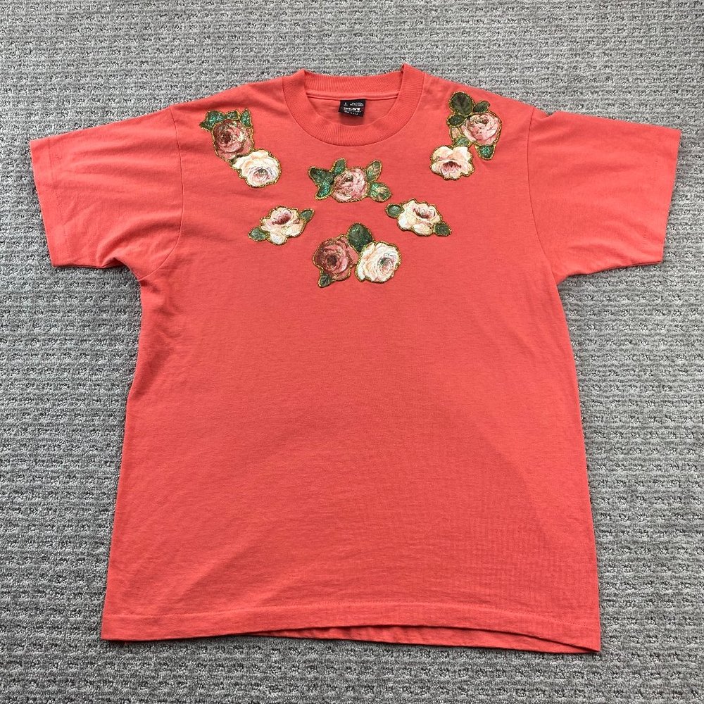 Vintage 90s Shirt Women Large L Orange Fruit of the Loom Best Single Stitch USA